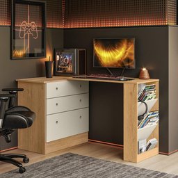 Cômoda com Mesa Giratoria Gamer Freijó/off White - Qmovi - 1