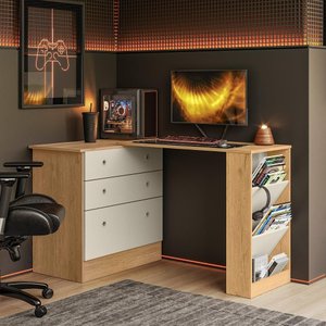 Cômoda com Mesa Giratoria Gamer Freijó/off White - Qmovi