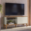 Ver imagem 1 de Rack Madri 120m para Tv até 50'' com Porta Basculante e Prateleira Off White/nature - Peternella