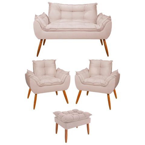 Kit 02 Poltronas + Namoradeira + Puff Opala Balaqui Decor Cor:bege