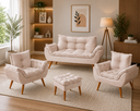 Ver imagem 1 de Kit 02 Poltronas + Namoradeira + Puff Opala Balaqui Decor Cor:bege
