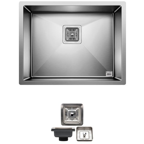 Cuba Quadrada Inox 304 Cozinha Pia Embutir Sobrepor Gourmet 55x45 Premium com Válvula