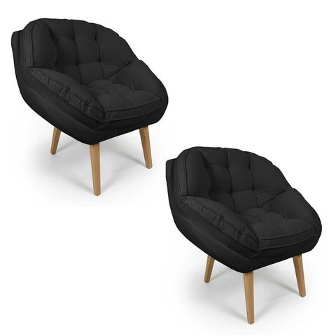 Kit 2 Poltronas Marcela Bouclê Preto Pés Palito - Pallazio