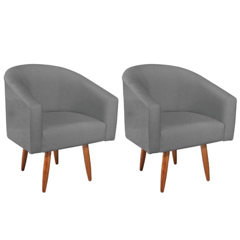 Kit 02 Poltronas Decorativas Sala de Estar Recepção Luiza Pés Palito Suede - Doce Sonho Móveis KIT 2