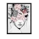 Ver imagem 2 de Quadro Decorativo Sala com Moldura Preta 40x60cm Mulher Flores Surreal Moderno Colorido - Hugart