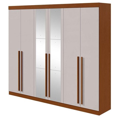 Guarda Roupa Casal Bertha 6 Portas Frassino Off White com Espelho - Lopas
