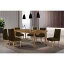 Ver imagem 1 de Sala de Jantar Completa Londrina C/ Tampo Madeirado Canto Curvo 180x90cm e 6 Cadeiras Dafne Naturale