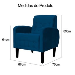 Poltrona Decorativa Luiza Para Sala de Tv Veludo Azul Marinho - 6