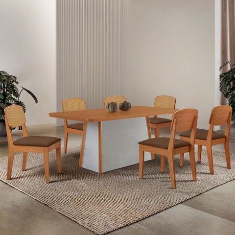 Mesa de Jantar Diane 180cm Tampo Mdf Laminado com 6 Cadeiras Copper Premium Moderna Mobília