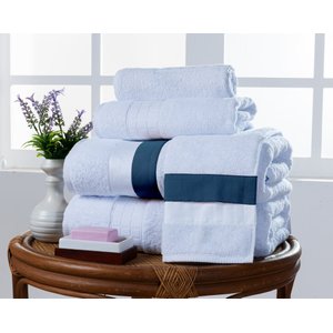 Jogo de Banho Laisa 5Pçs Tecido Egípcio 100% Algodão Branco/Azul