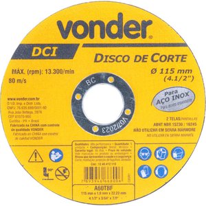Disco de Corte 115 Mm X 1,0 Mm X 22,23 Mm Dci Inox Vonder