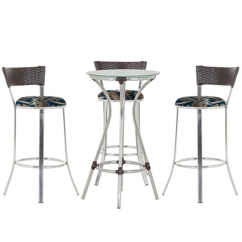 Kit de Mesa Bistrô com Tampo de Vidro Redondo 4 Banquetas em Alumínio e Fibra Sintética Tabaco