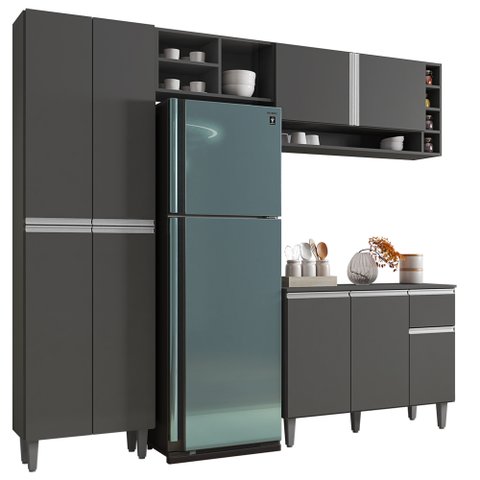 Cozinha Completa Modulada Vanessa 5 Peças Cinza Fosco AJL Móveis