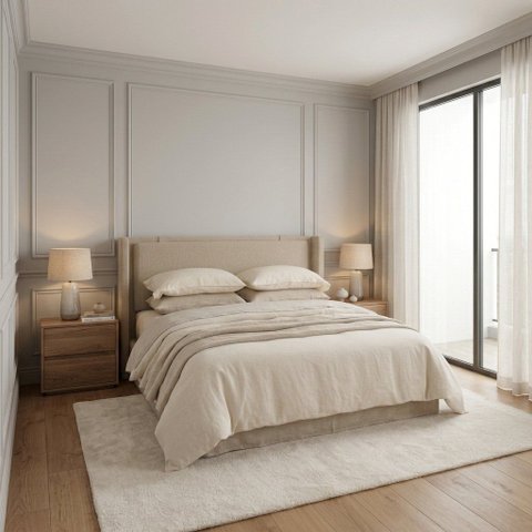 Cabeceira Estofada 2,23m King Pier para Quarto de Casal Linha Premium Bege