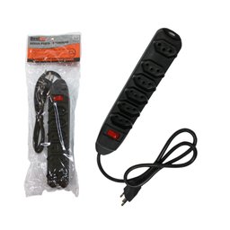 Régua Extensão Filtro de Linha 6 Tomadas Preta Fusível e Chave 3p 0.7m Bivolt - 1