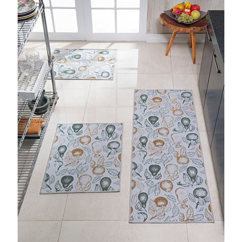 Jogo Tapete Cozinha Kit 3 Pçs Pratik Antiderrapante Frutta