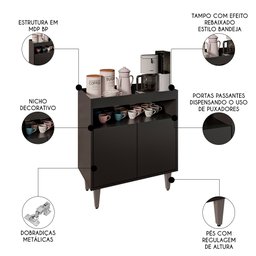 Balcão Aparador Buffet Cantinho do Café 71cm Lice M24 Preto - Mpozenato - 3 Balcão Aparador Buffet Cantinho do Café 71cm Lice M24 Preto - Mpozenato - 3