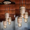 Ver imagem 6 de Luminária Lustre Pendente Barril Triplo de Madeira Maciça Colonial Retrô - Rústico + Lâmpadas