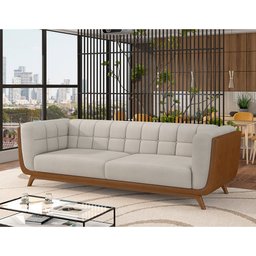 Sofá 3 Lugares 240cm Coin Pu Caramelo | Linho Off White - Sallar Home - 2