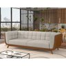 Sofá 3 Lugares 240cm Coin Pu Caramelo | Linho Off White - Sallar Home - 2