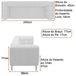 Sofá 3 Lugares 240cm Coin Pu Caramelo | Linho Off White - Sallar Home - 5