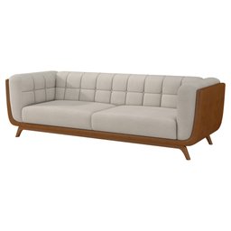Sofá 3 Lugares 240cm Coin Pu Caramelo | Linho Off White - Sallar Home - 6