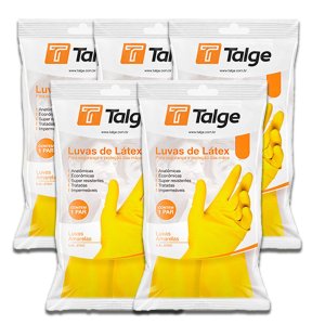 Kit 5 Luva Limpeza Latex Multiuso Talge Amarela