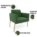 Ver imagem 3 de Poltrona Pé de Ferro Dourado Decorativa Marisa Suede Verde D03 - D'Rossi