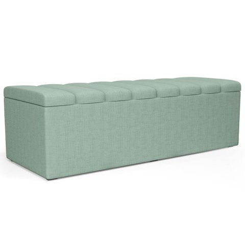 Calçadeira Recamier Baú para Cama de Casal King Dália 195x50 cm W01 Linho Verde Menta - Lyam Decor