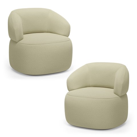 Kit 02 Poltronas Orgânicas Giratória Living Glee Linho Bege - Desk Design