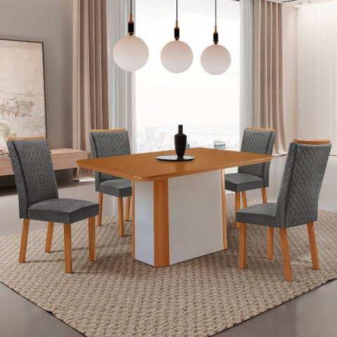 Mesa de Jantar Isadora 120cm Tampo MDF Laminado Canto Copo com 4 Cadeiras Lisa