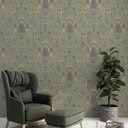 Ver imagem 1 de Papel de Parede Elefantes Indianos Verde e Dourado+ Cola Inclusa
