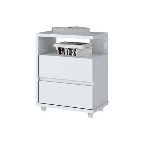 Mesa de Cabeceira Solteiro Campeche c/ 2 Gavetas Branco - Henn