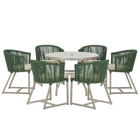 Mesa e 6 Cadeiras de Jantar Noronha Fendi E7 Trama Original Verde