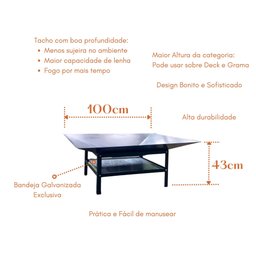 Lareira 100cm P/ Jardim Fogueira Externa Portatil a Lenha - 2