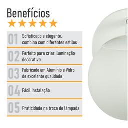 Arandela Figo Branco Globo Esfera de Vidro Branco - 6