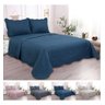 Colcha Cobre Leito Casal Roupa De Cama Kit 3 Pçs Dupla Face - Azul-marinho - 1