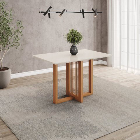 Mesa de Jantar 4 Lugares 120cm Tampo MDF Canto Reto Natalí