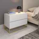 Ver imagem 1 de Mesa de Cabeceira 2 Gavetas Lateral Cama de Casal Eros 60cm Pés de Ferro Industrial Dourado