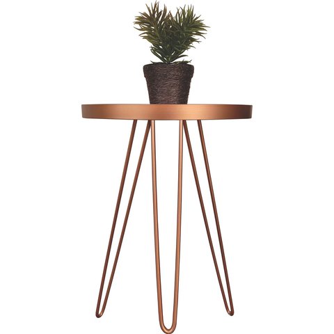 Mesa Lateral Cobre em Ferro com Tampo em Vidro