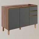 Ver imagem 2 de Balcao para Pia 2p 3g 120cm Mdf Kali 16417 Carvalho Toq Chumbo Nicioli Carvalho Toq Chumbo