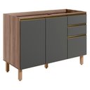 Ver imagem 1 de Balcao para Pia 2p 3g 120cm Mdf Kali 16417 Carvalho Toq Chumbo Nicioli Carvalho Toq Chumbo