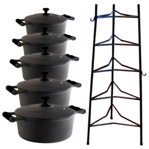 Jogo Caçarola Silicone Preto T/f 16 Ao 24cm e Paneleiro