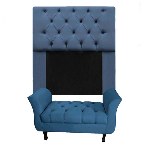 Kit Cabeceira Mirage + Calçadeira Grécia Solteiro 120cm Suede - Renascer Decor:Cinza Escuro