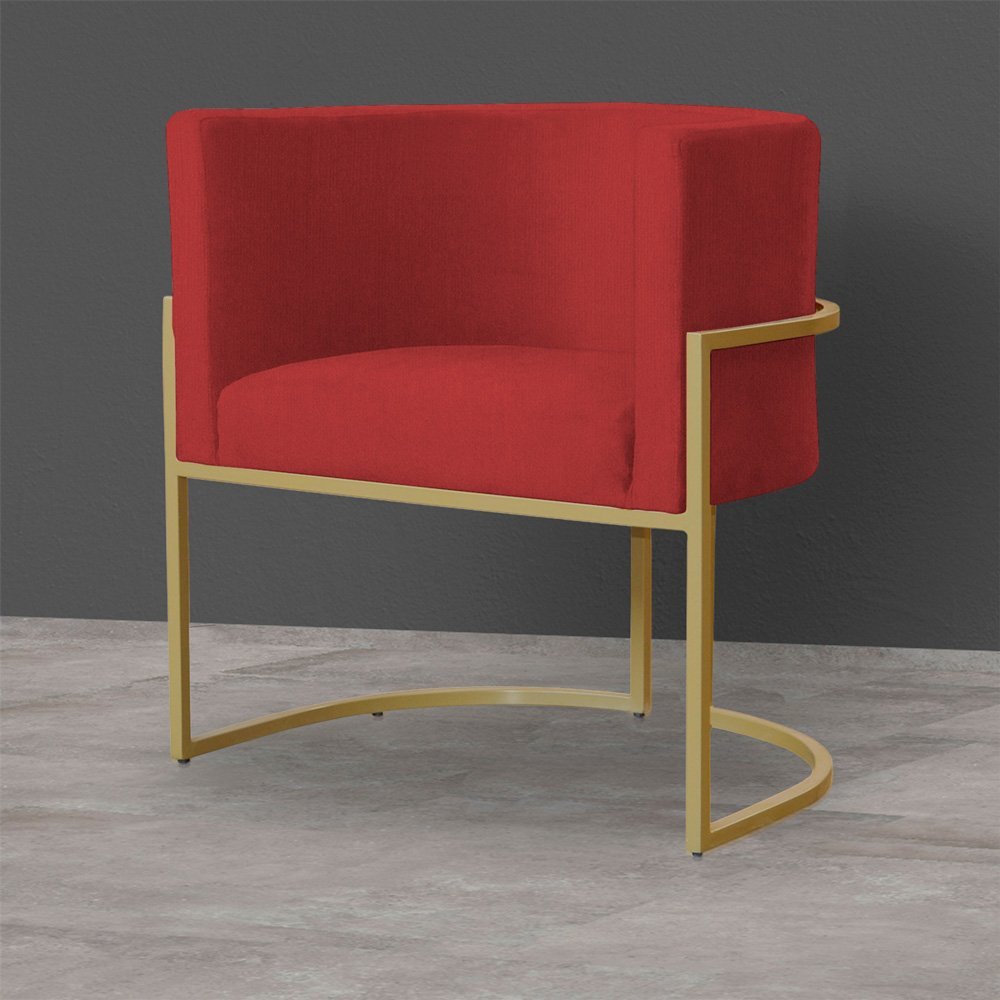 Kit 3 Poltronas Decorativa Sala de Estar Luana Base Gold Suede Vermelho - Montanaris Decor Md Montan - 4