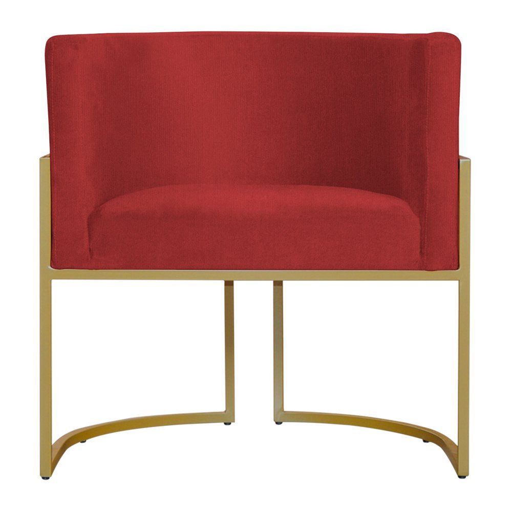 Kit 3 Poltronas Decorativa Sala de Estar Luana Base Gold Suede Vermelho - Montanaris Decor Md Montan - 2