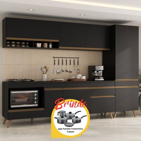 Cozinha Completa c/Balcão para Cooktop Veneza MP2266 Multimóveis + Brinde Jogo de Panelas Tramontina