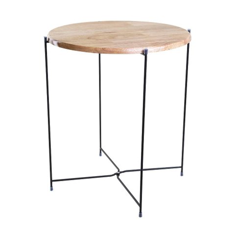 Mesa Lateral Loft Aço Galvanizado Preto e Madeira 46cm - A\casa