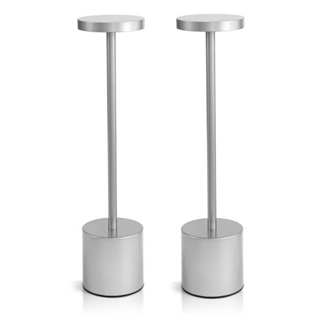 Par 2x Luminária de Mesa Touch Candeeiro Led sem Fio Recarregável Prata