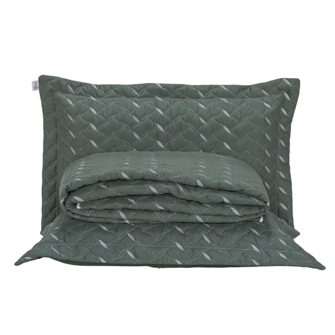 Kit 3 Pçs Cobre Leito Casal Padrão Heitor Hipercal 400 Fios Bordado: Verde Militar